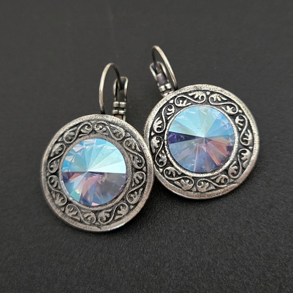 Austrian Crystal Earrings in Antique Silver - Picture 4 of 11